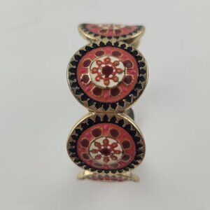 Lucky Brand Suzani Coral Red Enamel Mandala Scalloped Wide Bangle Bracelet